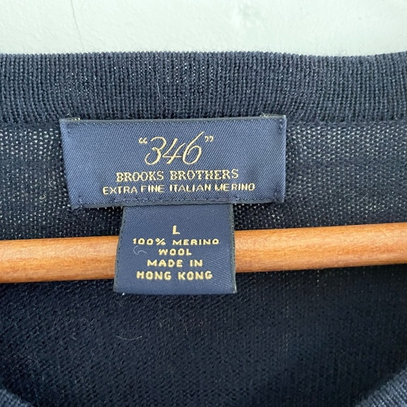 346 Brooks Brothers Men’s Knit Sweater Merino wool Argyle Navy blue Tan Orange L - Picture 2 of 11